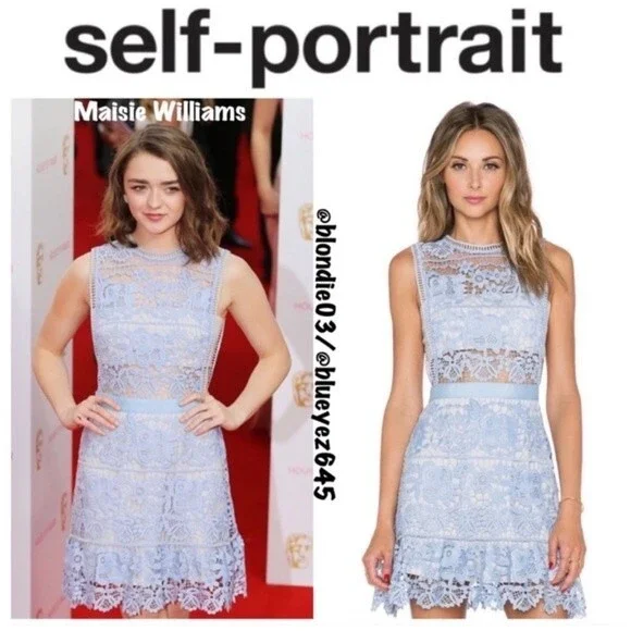 self portrait pale blue mini dress Blue Knit Peplum Mini Dress  self-portrait-US